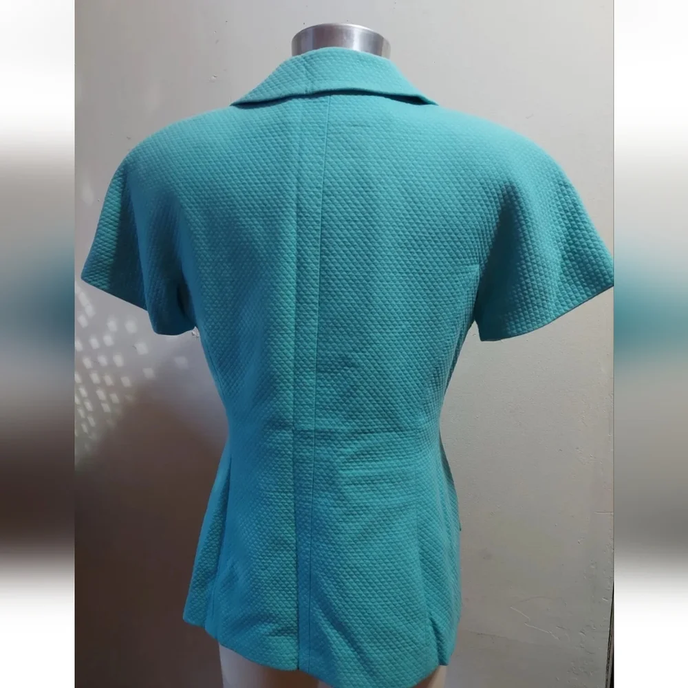 Vintage Christian Dior Teal Double Breasted Blazer Jacket Short Sleeve Women’s 8